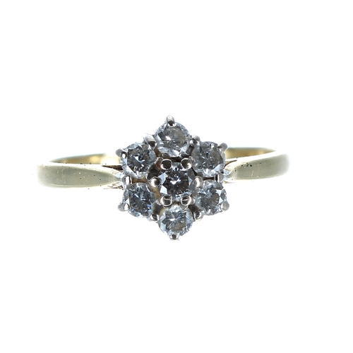 102 - 18ct yellow gold seven stone daisy diamond cluster ring, round brilliant-cut, 0.45ct approx, clarity... 