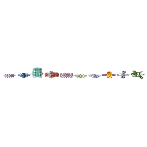 171 - Ten assorted silver gem set rings (10)