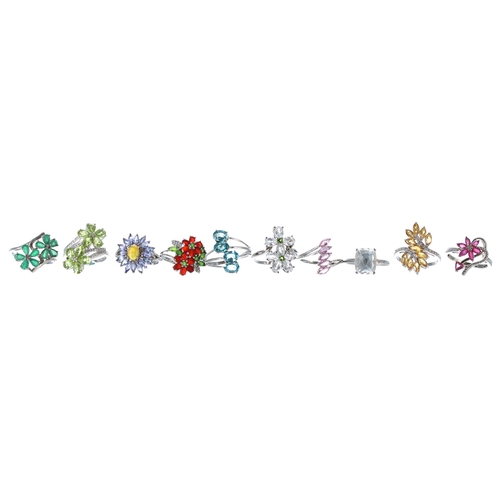 230 - Ten assorted silver gem set rings (10)