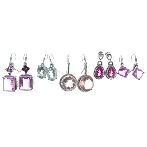 191 - Five pairs large modern silver gem set earrings (5)