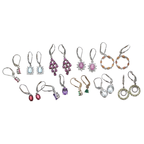 257 - Ten pairs modern silver gem set earrings including one silver gilt pair (10)