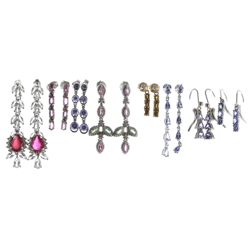 263 - Eight pairs silver gem set drop earrings (8)