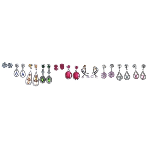 290 - Ten pairs modern silver gem set earrings (10)