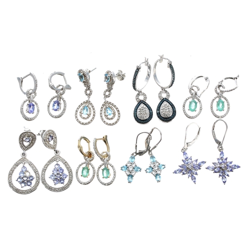 231 - Eight pairs modern silver gem set earrings including one silver gilt pair (8)