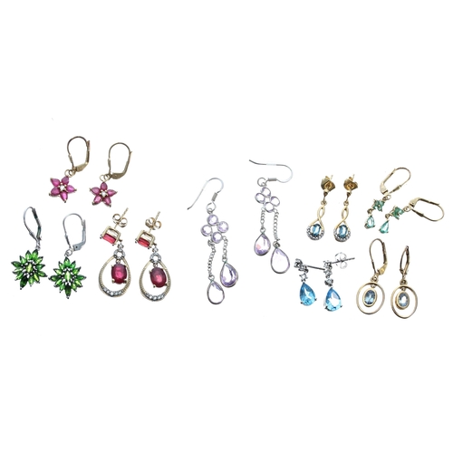 281 - Eight pairs modern silver and silver gilt gem set earrings (8)