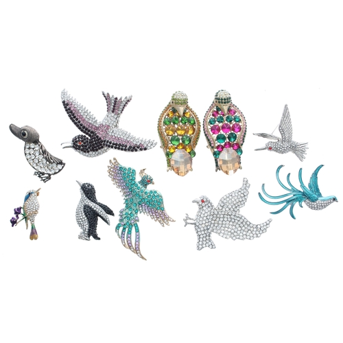 229 - Ten various gem and stone set bird brooches (10)