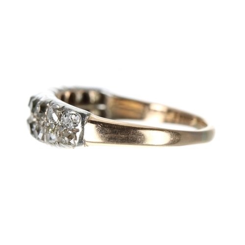 318 - 18ct yellow gold two row old-cut diamond band ring, set with twenty diamond, width 5.5mm, 2.4gm, rin... 