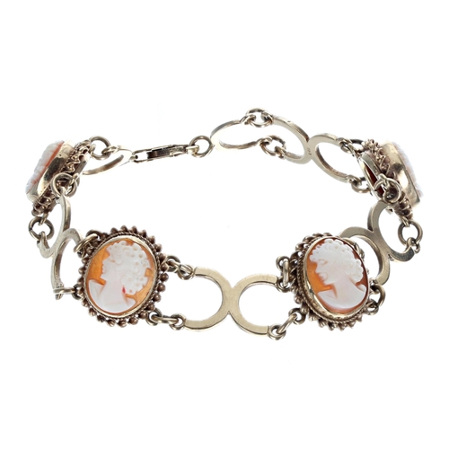 279 - 9ct cameo set bracelet inset with four portrait profiles, width 16mm, 6.75