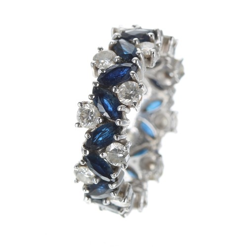 316 - Fancy modern white gold sapphire and diamond full eternity ring, set with marquise sapphires 3.20ct ... 