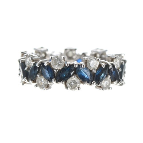 316 - Fancy modern white gold sapphire and diamond full eternity ring, set with marquise sapphires 3.20ct ... 