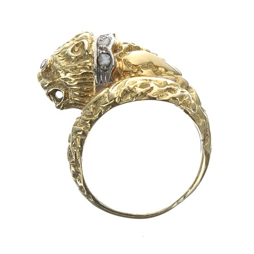 295 - ilias Lalaounis, Greece 18ct Chimera ring set with ruby eyes and a diamond collar, signed, no. A21, ... 