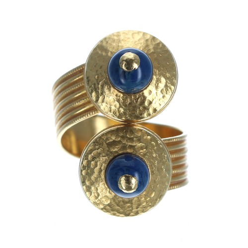 296 - ilias Lalaounis, Greece sodalite 18ct yellow gold expanding ring set, stamped marks, no. A21, 8.3gm,... 