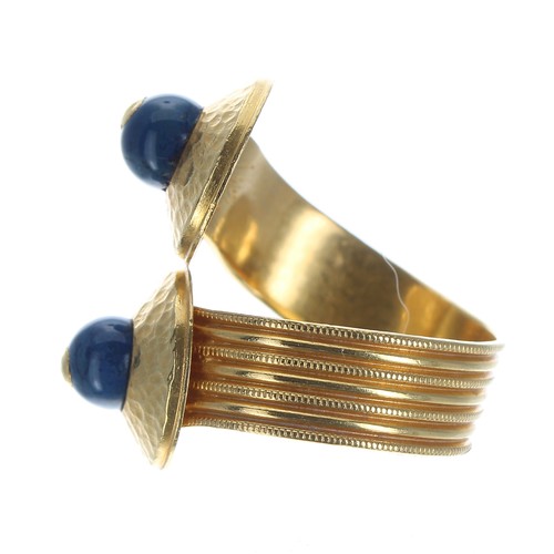 296 - ilias Lalaounis, Greece sodalite 18ct yellow gold expanding ring set, stamped marks, no. A21, 8.3gm,... 