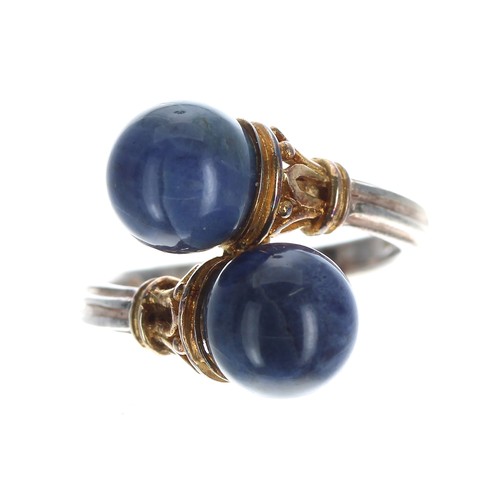 297 - ilias Lalaounis, Greece sodalite 18ct and silver cross-over ring, stamped marks, no. A21, 6.2gm, rin... 