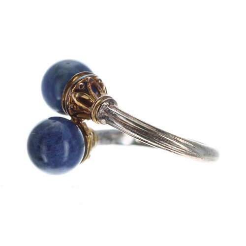 297 - ilias Lalaounis, Greece sodalite 18ct and silver cross-over ring, stamped marks, no. A21, 6.2gm, rin... 