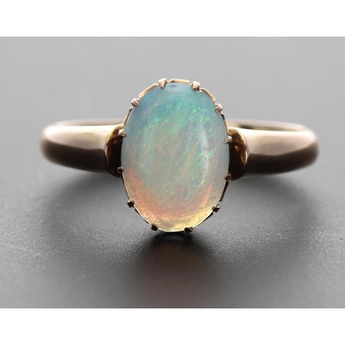 304 - Yellow gold cabouchon opal claw set ring, 0.90ct approx, 2.4gm, 11mm x 9mm, ring size K/L** with box... 