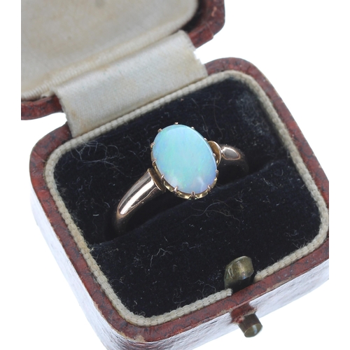 304 - Yellow gold cabouchon opal claw set ring, 0.90ct approx, 2.4gm, 11mm x 9mm, ring size K/L** with box... 