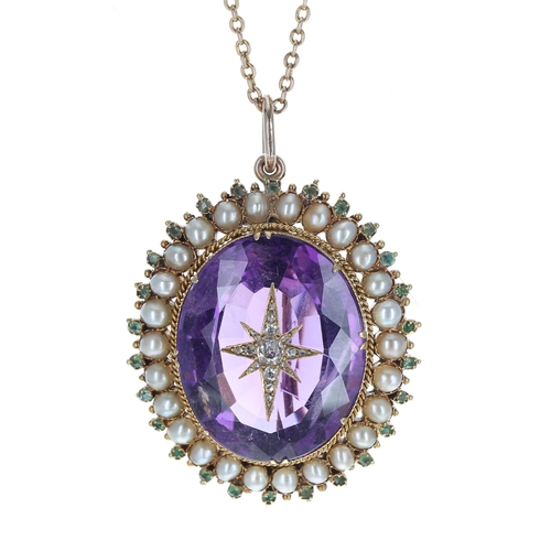 322 - Fine early 20th century Suffragette oval pendant/brooch, set with an oval cut amethyst inset with a ... 