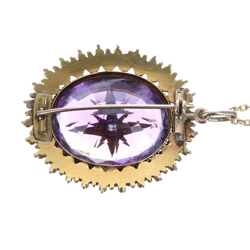 322 - Fine early 20th century Suffragette oval pendant/brooch, set with an oval cut amethyst inset with a ... 