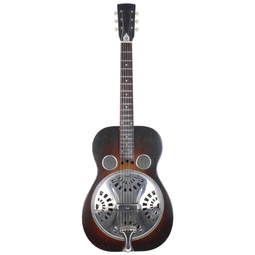 216 - 1960s Dobro resonator guitar, ser. no. 1x9; Body: tobacco burst finish, fine lacquer checking, scrat... 