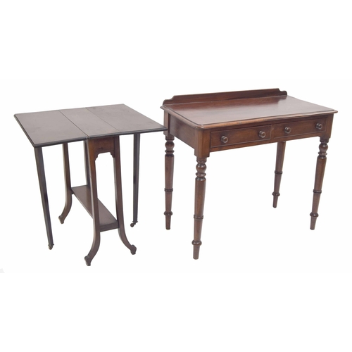 774 - Victorian mahogany hall side table, the moulded top over two short drawers, raised on turned legs, 3... 