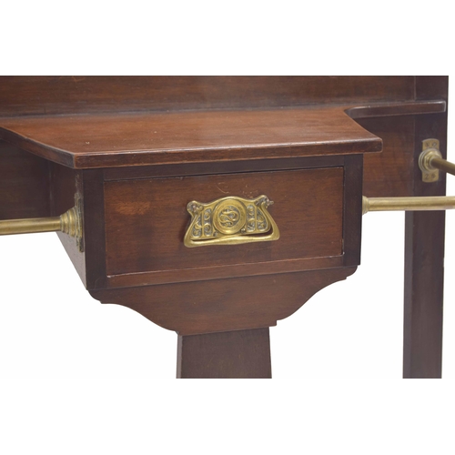 770 - Arts & Crafts mahogany hall stand stamped Maple & Co., with brass rails aside a central slim... 