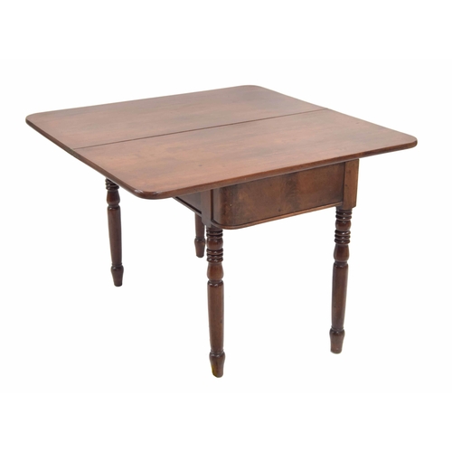 775 - 19th century mahogany fold over tea table, plain folding top over shaped frieze raised on turned leg... 