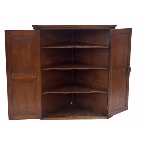 769 - 19th century oak corner cupboard, with two panelled doors enclosing a shelved interior, 36