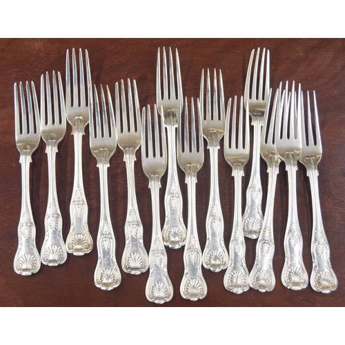 537 - Fourteen assorted Kings pattern silver forks, including eight Victorian examples by Chawner & Co... 