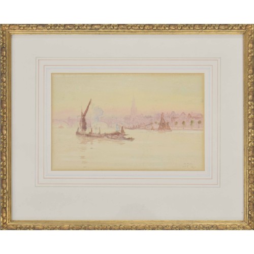 678 - Herbert Menzies Marshall RWS (1841-1913) - Scene of the Thames, London with barges and other shippin... 