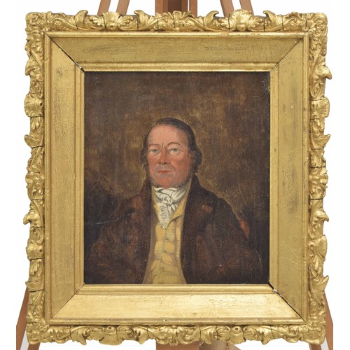 703 - English School (19th century) - Portrait of a gentleman, head and shoulders, wearing a brown coat ye... 