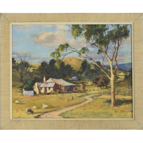 717 - Attributed to Ailsa Robb (20th century) - Australian lodge with sheep grazing the the foreground and... 