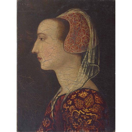 711 - Continental school (18th/19th century) - portrait of a woman, in profile dressed in Renaissance clot... 