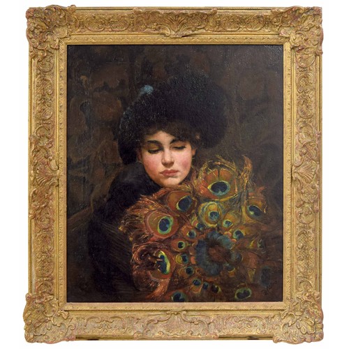 701 - Continental School (19th century) - Portrait of a young lady, possibly a Parisian girl wearing a bro... 