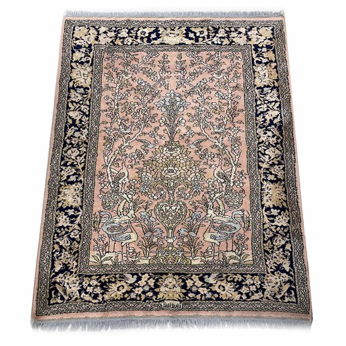 754 - Persian Tree of Life pattern rug, with birds, on a blush pink ground, 68