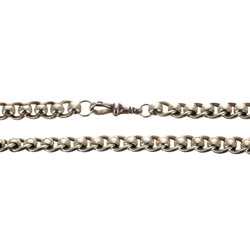 96 - Good quality heavy 9ct watch Albert chain, with swivel clasp, 103gm, 25