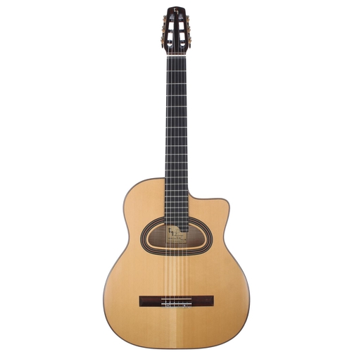 250 - 2008 Steve Toon D-NY nylon string D hole gypsy jazz type acoustic guitar; Back and sides: natural ma... 