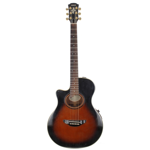 263 - Yamaha APX-6LA left-handed electro-acoustic guitar; Body: sunburst finish, lacquer clouding, dings a... 