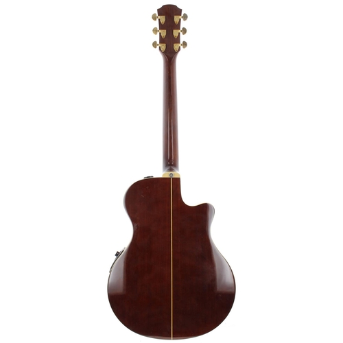 263 - Yamaha APX-6LA left-handed electro-acoustic guitar; Body: sunburst finish, lacquer clouding, dings a... 