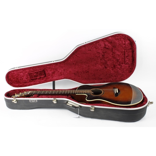 263 - Yamaha APX-6LA left-handed electro-acoustic guitar; Body: sunburst finish, lacquer clouding, dings a... 