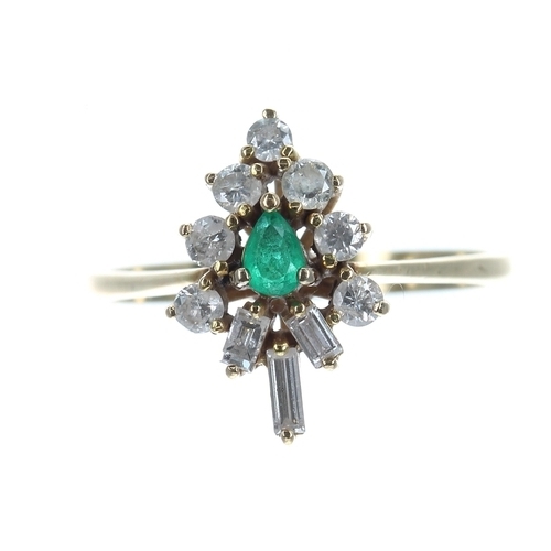 409 - Pretty 18ct 'Christmas Tree' design emerald and diamond dress ring, 0.30ct approx in total, 3gm, wid... 