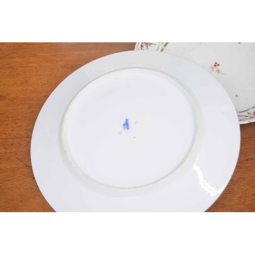 611 - Five English early 19th century porcelain plates, signed A in blue script to the undersides, four 9