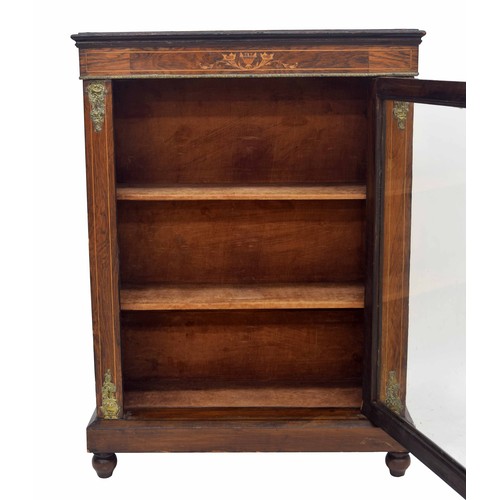 758 - Victorian rosewood inlaid pier display cabinet, with gilt metal mounts and glazed door enclosing a v... 