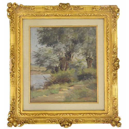 689 - A**Mannoury (19th century) - Willow trees beside a river, signed and dated '89 (1889), oil on board,... 