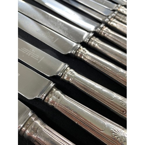 538 - Ten Victorian Kings pattern silver handled knives, with stainless blades, the handles by William Eat... 
