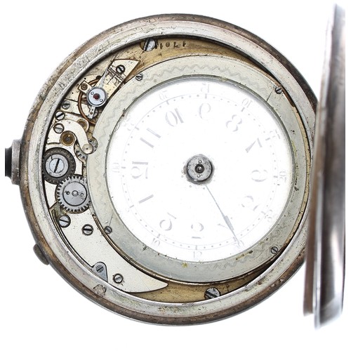 99 - Rare late 19th century silver mystery pocket watch, cylinder crescent shaped movement above the dial... 