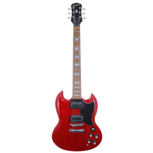 271 - 1997 Epiphone SG electric guitar; Body: red finish; Neck: good, set neck; Fretboard: rosewood; Frets... 