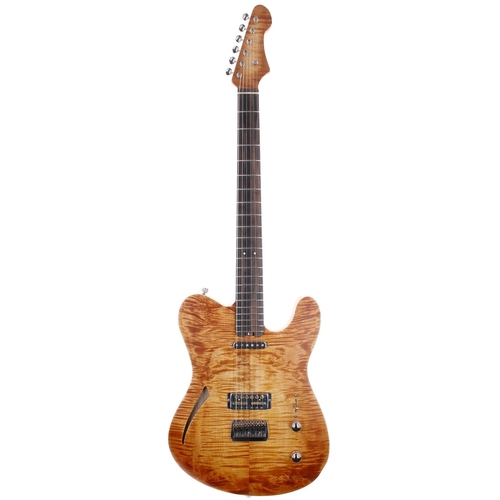 305 - Custom made T type Thinline drop top electric guitar comprising two piece ash semi-hollow and chambe... 