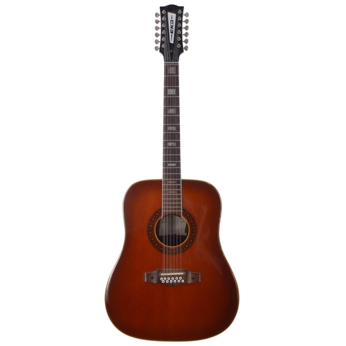 314 - 1970s Eko Ranger 12 twelve string acoustic guitar, typical lacquer cracking to body, soft bag... 