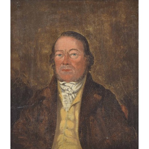 703 - English School (19th century) - Portrait of a gentleman, head and shoulders, wearing a brown coat ye... 